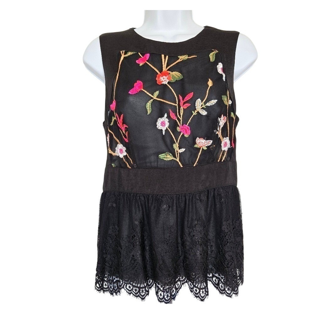 Guess Floral Embroidered Lace Peplum Top S Y2K Romantic Whimsigoth Fairygrunge - Picture 2 of 9